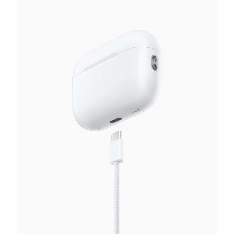 هدفون بلوتوثی اپل مدل AirPods Pro 2nd Generation با نویز کنسلینگ فعال (ANC)، نویز کنسلینگ میکروفون (ENC)، درگاه شارژ USB Type-C، با قابلیت شارژ بی‌سیم، دارای میکروفون دوگانه از نوع Beamforming، مقاومت در برابر رطوبت و عرق