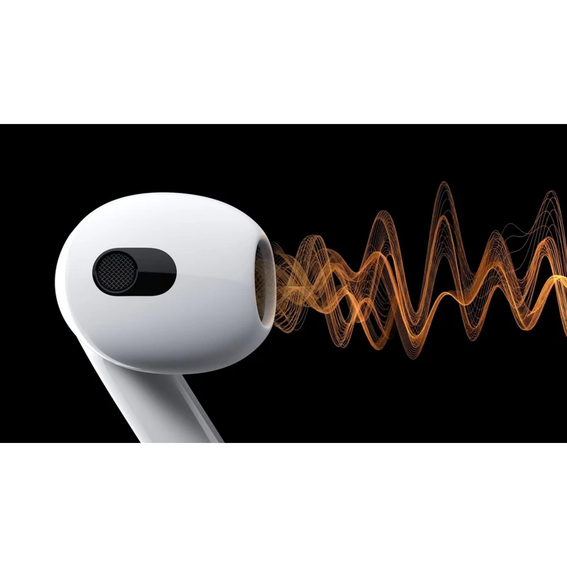 هدفون بلوتوثی اپل مدل AirPods 3 با نویز کنسلینگ میکروفون (ENC)، درگاه شارژ لایتنینگ، دارای سنسور تشخیص پوست و پشتیبانی از فرمان لمسی، مقاوم در برابر رطوبت و عرق