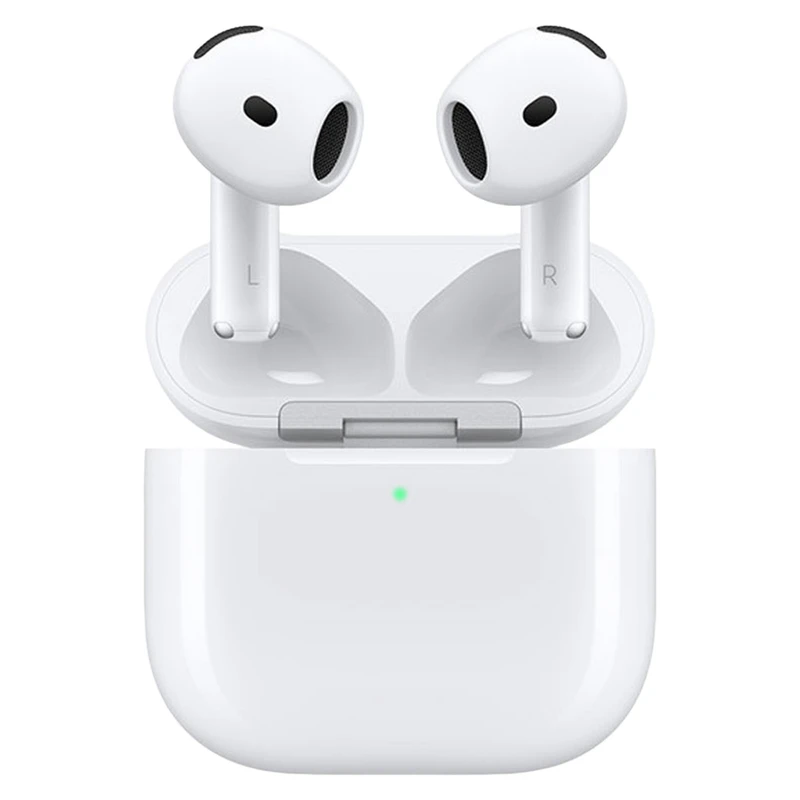 هدفون بلوتوثی اپل مدل AirPods 4 دارای نویز کنسلینگ، درگاه شارژ USB-Type-C و شارژ بی سیم، با قابلیت اتصال به چند دستگاه، پشتیبانی از فرمان لمسی و دستیار صوتی، نشانگر LED، مقاوم در برابر پاشش آب و گرد و غبار