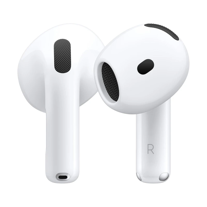 هدفون بلوتوثی اپل مدل AirPods 4 دارای نویز کنسلینگ، درگاه شارژ USB-Type-C و شارژ بی سیم، با قابلیت اتصال به چند دستگاه، پشتیبانی از فرمان لمسی و دستیار صوتی، نشانگر LED، مقاوم در برابر پاشش آب و گرد و غبار