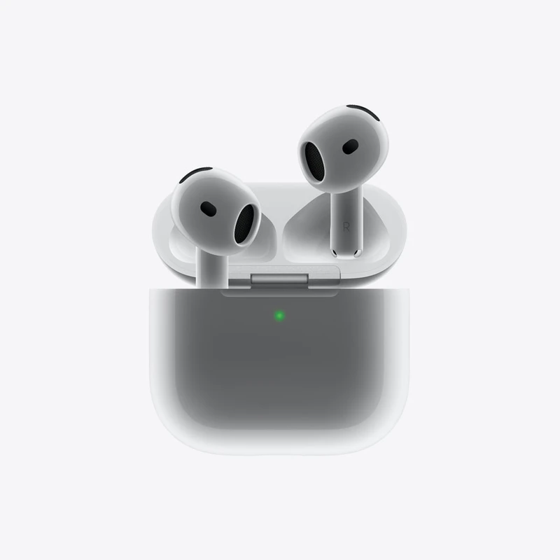 هدفون بلوتوثی اپل مدل AirPods 4 دارای نویز کنسلینگ، درگاه شارژ USB-Type-C و شارژ بی سیم، با قابلیت اتصال به چند دستگاه، پشتیبانی از فرمان لمسی و دستیار صوتی، نشانگر LED، مقاوم در برابر پاشش آب و گرد و غبار