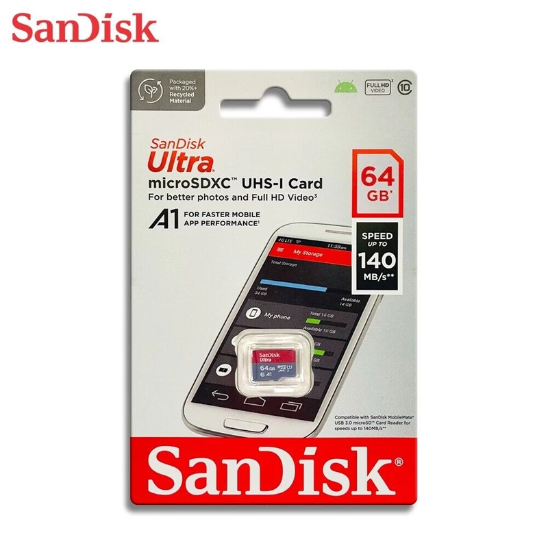 کارت حافظه microSDXC سن دیسک مدل Ultra A1 کلاس 10 استاندارد UHS-I سرعت 100MBps ظرفیت 64 گیگابایت