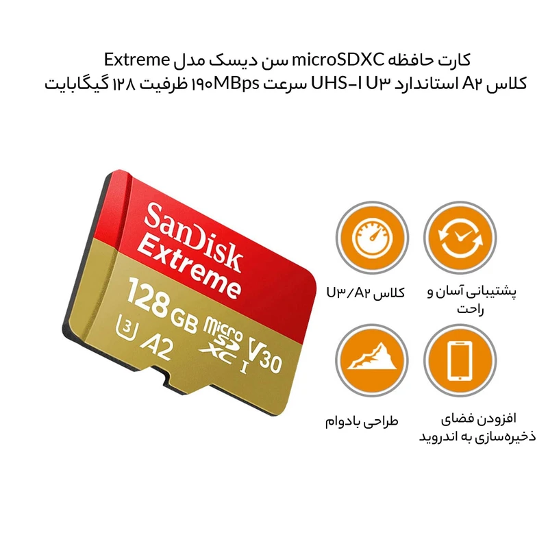 مدل MicroSDHC کارت حافظه microSDXC سن دیسک مدل Ultra A1 کلاس 10 استاندارد UHS-I U1 سرعت 100MBps ظرفیت 128 گیگابایت کپی