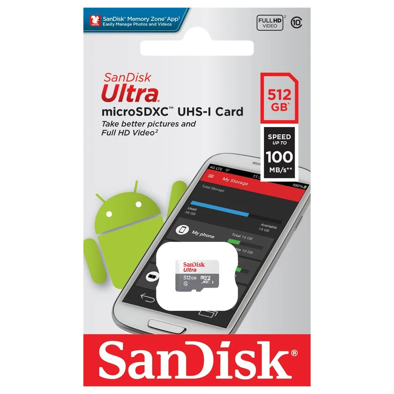 کارت حافظه microSDXC سن دیسک مدل Ultra A1 کلاس 10 استاندارد UHS-I سرعت 150MBps ظرفیت 512 گیگابایت